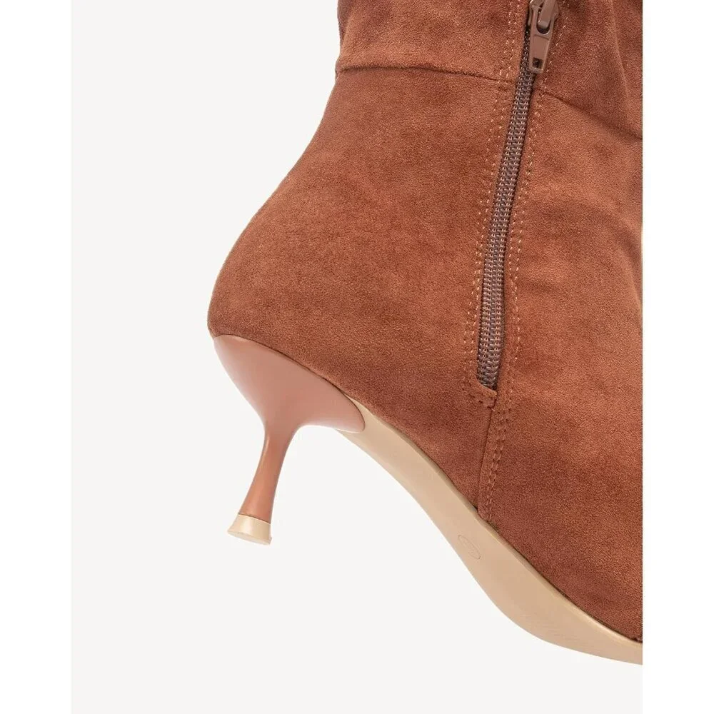 Brown Women's Slouchy Knee High Boots, Stiletto Heel, Pointed Toe, Pull-On